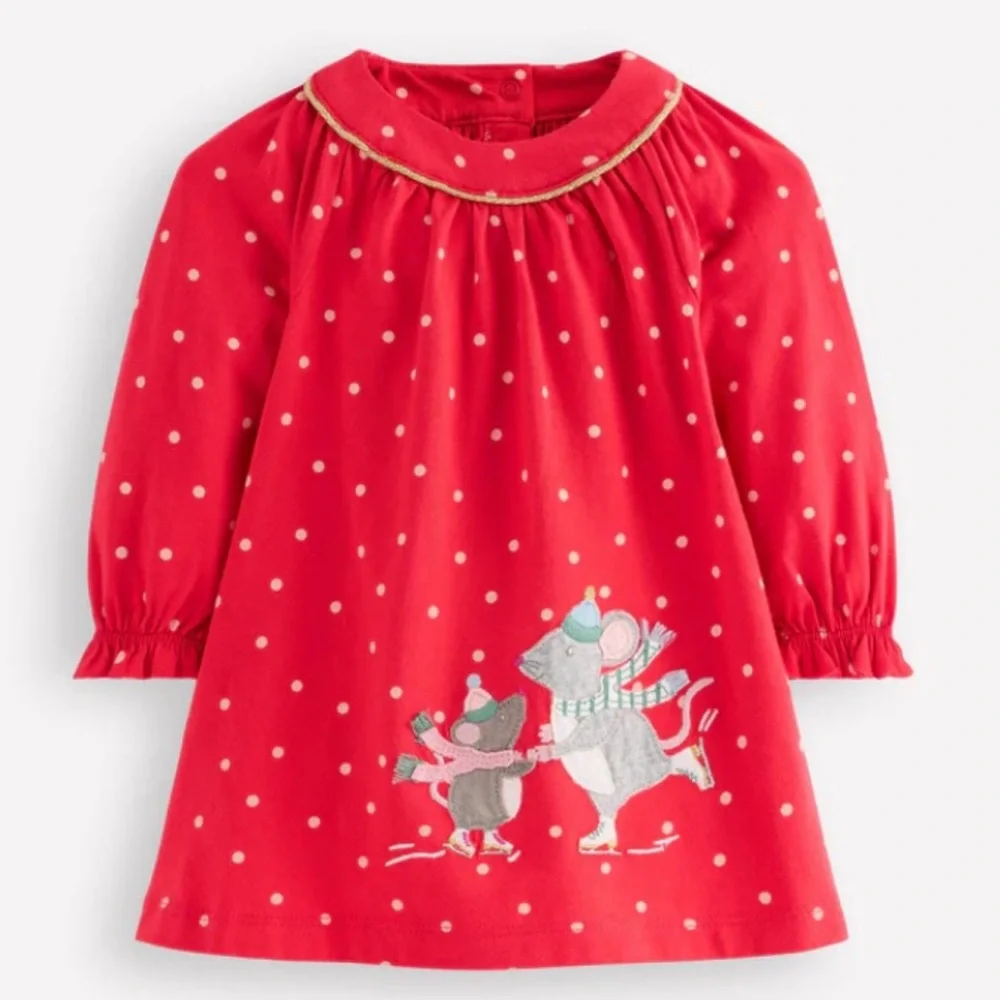 Baby Boden Red Polka Dot Mice Skates Baby Dress